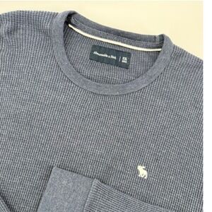 Abercrombie & Fitch Mens XXL Blue Waffle Knit Thermal Long Sleeve Shirt Moose